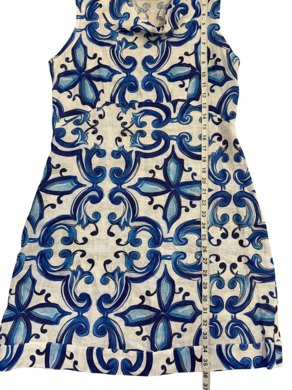 Calamassi Italy Womens Size M Dress Linen Blue White Sleeveless Cowl Neck NEW - Picture 7 of 8